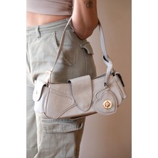 Casual Bag -Kadın Vizon Desenli Rugan Suni Deri Manc Model Kol ve Omuz Çantası