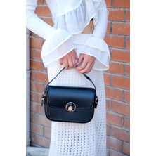 Casual Bag -Kadın Siyah Düğme Kapama Ayarlanabilir El ve Omuz Çantası