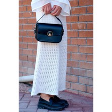 Casual Bag -Kadın Siyah Düğme Kapama Ayarlanabilir El ve Omuz Çantası