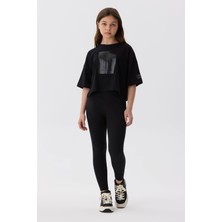 Tyess Bg Store Kız Çocuk Siyah T-Shirt Standart Kol Regular Fit Örme Kumaş ile Konfor