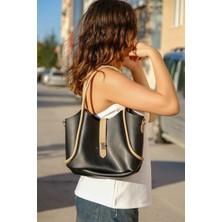 Casual Bag Siyah-Krem Kadin Yavrulu Omuz Çanta
