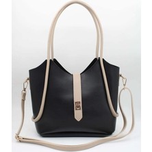 Casual Bag Siyah-Krem Kadin Yavrulu Omuz Çanta