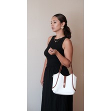 Casual Bag Beyaz-Kahve Kadin Yavrulu Omuz Çanta