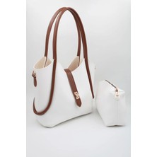 Casual Bag Beyaz-Kahve Kadin Yavrulu Omuz Çanta