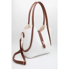 Casual Bag Beyaz-Kahve Kadin Yavrulu Omuz Çanta