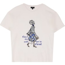 Fabrika Bisiklet Yaka Baskılı Kırık Beyaz Kadın T-Shirt F4WL-TST0350