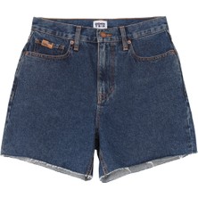 Denim Trip Yüksek Bel Mom Fit Koyu Indigo Kadın Denim Şort DT10801