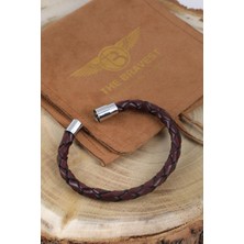 Mr. Hero Mrhero Erkek Tek Örgü Hakiki Deri El Yapımı Deri Bileklik MH033 Bordo