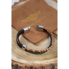 MRHERO Erkek İki Örgü Boncuk Kombin El Yapımı Hakiki Deri Bileklik MH025 TABA RENGİ