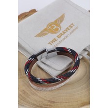 Mr. Hero Mrhero Unisex Çatlak Beyaz Hakiki Deri Halatlı El Yapımı Deri Bileklik MH021 Lacivert