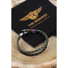 Mr. Hero Mrhero Unisex Yeşil Kancalı Ikili Örgü El Yapımı Hakiki Deri Bileklik MH012 Yeşil