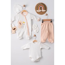 Candar 3 Ay Kelebek Nakışlı Tulumlu  Pamuk Erkek Bebek 5'li Set Kahverengi