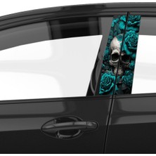 Letbil Reklam Araba Etiketleri, Tuning Kaplama, Direk Folyosu - Mavi Gül Kuru Kafa, Turquoise Skull