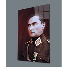 Exela Home Atatürk Üniformalı Portre Dikey Cam Tablo Hediyelik Büyük Tablo Ev Ofis Dekoru