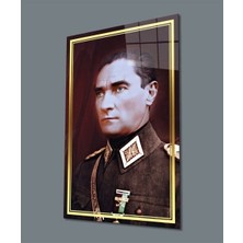 Exela Home Atatürk Portre Üniformalı Cam Tablo Hediyelik Büyük Tablo Ev Ofis Dekoru