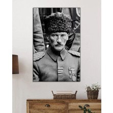 Exela Home Atatürk Portre Dikey Siyah Beyaz Cam Tablo Hediyelik Büyük Tablo Ev Ofis Dekor