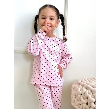 Lolli Boom Kids Kız Çocuk Fitilli Kumaş Polkadot / Puantiyeli Pijama Takımı Esnek Kumaş Yeni Sezon Pembe Renk
