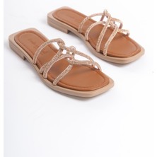 MİA026-1601 Günlük Kadın Taşlı Taba Tatil Terliği