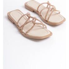 ARTI ARTI AYAKKABI MİA026-1601 Günlük Kadın Taşlı Bej Tatil Terliği