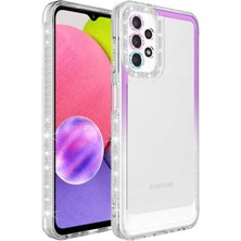 Alan Tech Galaxy A23 Kılıf Simli ve Renk Geçiş Tasarımlı Lens Korumalı Zore Park Kapak-Mor-Beyaz