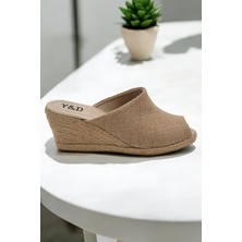 Yd Shoes 7cm Dolgu Topuk Keten Terlik El Yapımı Üretim