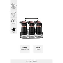 TeknoTrust Latin deri 6'lı standlı cam baharat takımı, 115 ml, 7 parça şık tasarım