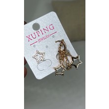 By Semra Xupıng Vip Seri Yıldız Model Zirkon Taşlı Lüks Çelik Küpe