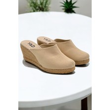 Yd Shoes 7cm Dolgu Topuk Önü Kapalı Keten Terlik