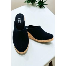 Yd Shoes 7cm Dolgu Topuk Önü Kapalı Keten Terlik