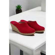 Yd Shoes 7cm Dolgu Topuk Önü Kapalı Keten Terlik