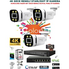 Prolife 3 Kameralı Sesli 4K 1440P Full Hd Poeli Ip Kamera Gece Renkli Ultra Hd Çözünürlük Kamera Sistemi