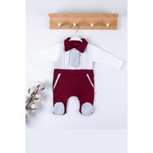 Candar 3-6-9 Ay Erkek Bebek Tulumu Kravat Aksesuarlı Ayaklı %100 Pamuklu Bordo