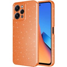 BLS Store Xiaomi Redmi 12 Kılıf Kamera Korumalı Simli Lüks Koton Kapak - Turuncu
