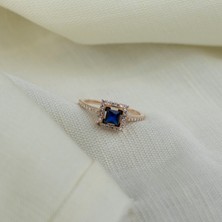 GIBYJEWEL Prenses Kesim 925 Ayar Minimal Rose Gümüş Yüzük