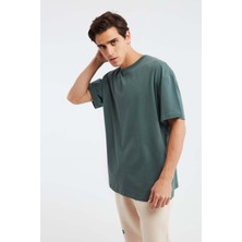 Grimelange Jett Erkek Oversize Fit Pamuk Kalın Dokulu Koyu Yeşil T-Shirt