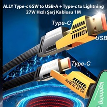 Ally 4in1 Type-C 65W To Usb-A + Type-C To Lightning 27W Hızlı Şarj Kablosu