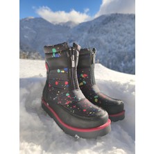 Çiğdem Kundura Su Geçirmez Çocuk Kar Botu - Çkar 2b - Renkli-Siyah-Kırmızı-Uzun - 34