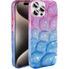 More TR Apple iPhone 15 Pro Max Kılıf Simli 3D Desenli Zore Hacar Kapak-Pembe-Mavi