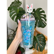 Deco Elit Suluk Pipetli Buzlu Cam Görünümlü  LED Işıklı 450 ml Çift Katman Mika Su Şişesi  2087 Mavi