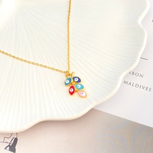 Kyver Yaprak Kolye Başak Model Nazar Boncuklu Kolye Gold 45cm