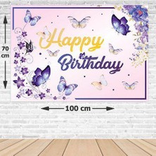 Parti Dükkanım Kelebek Temalı Doğum Günü Afişi Mor 70*100  cm