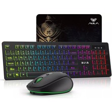 Aula AC208 Ranibow 2.4ghz Kablosuz Şarjlı Klavye / Mouse ve Mousepad Seti