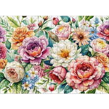 Ekart Ahşap Mdf Puzzle Yapboz Renkli Çiçekler 255 Parça 35*50 cm