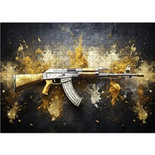 Ekart Ahşap Mdf Puzzle Yapboz Ak-47 Gold Renk 500 Parça 50*70 cm