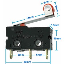 Roboyol Store Makaralı Micro Switch Anahtar 5A 5A 250V Uyumlu  Rulo Makara Kollu No Nc  Spdt Sınırlayıcı Momentary