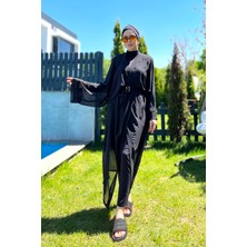 Remsa Mayo Remsa Tesettür Mayo Üzerine Tek Kaftan Kimono Pareo Düz Siyah RP004 Hatice