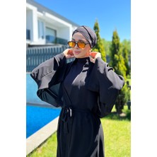 Remsa Mayo Remsa Tesettür Mayo Üzerine Tek Kaftan Kimono Pareo Düz Siyah RP004 Hatice