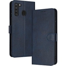 Mays Shop Toka ile Samsung Galaxy A21 Için Flip Case Pu Deri Saf Renk ile (Yurt Dışından)