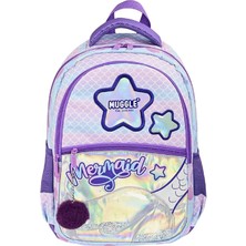 Muggle Mor 3 Bölmeli Mermaid Okul Sırt Çantası Ayarlanabilir Askı ve Ortopedik Sırt Desteği ile