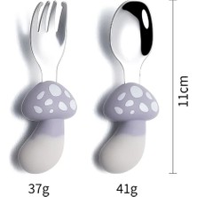 Jojobebek Çocuk Silikon Saplı Paslanmaz Çelik Uçlu Kaşık ve Çatal Seti (Mantar Figürlü)